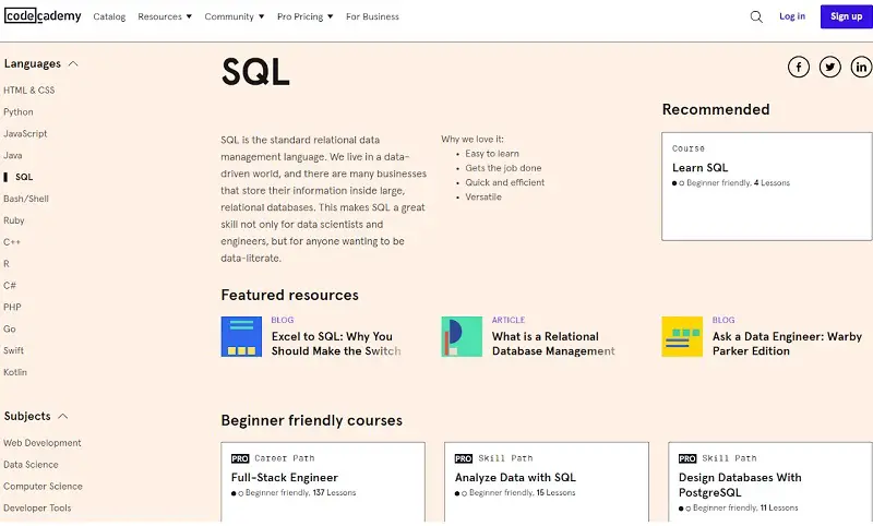 LearnSQL on Codeacademy
